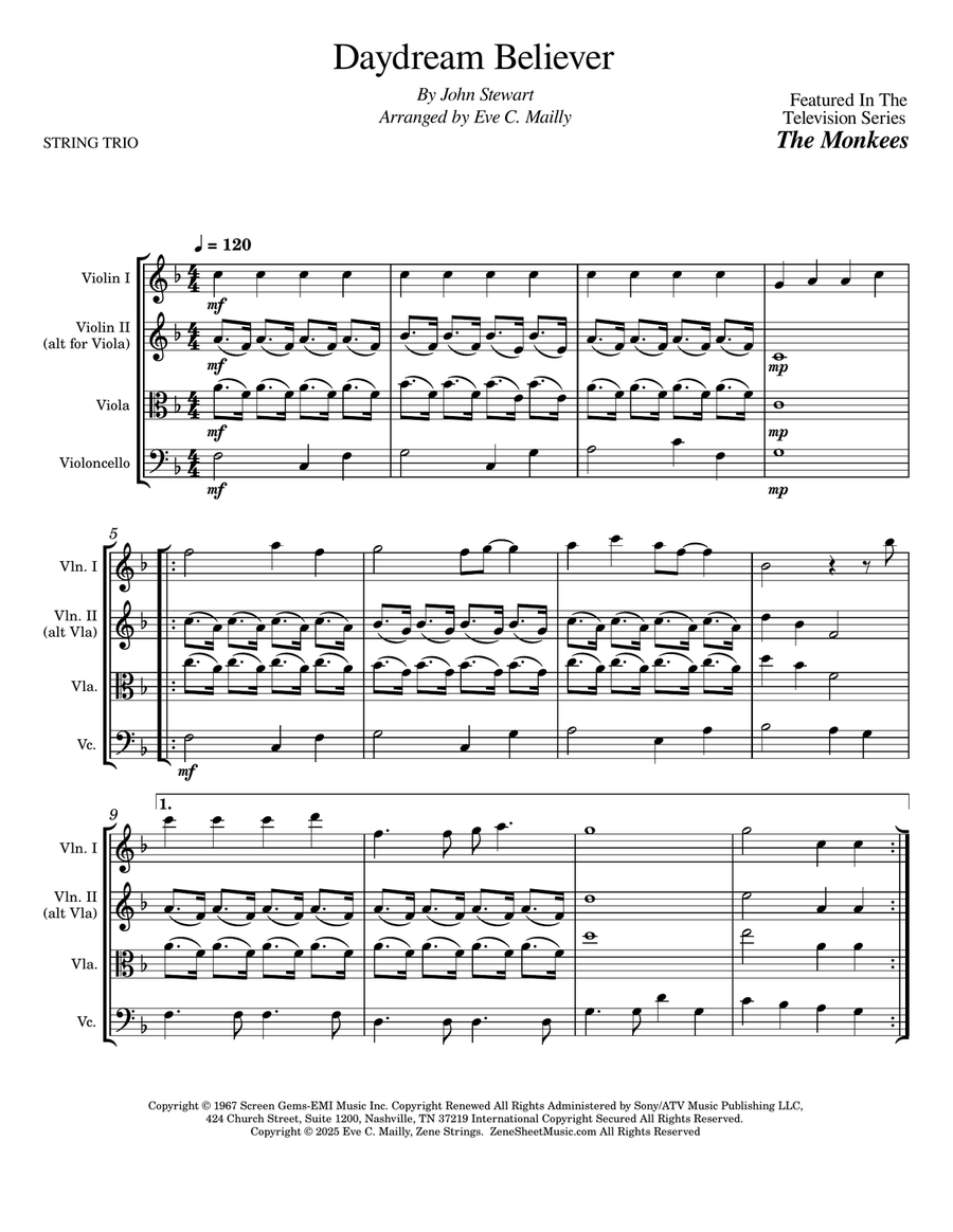 Daydream Believer String Trio scores gallery preview page 1
