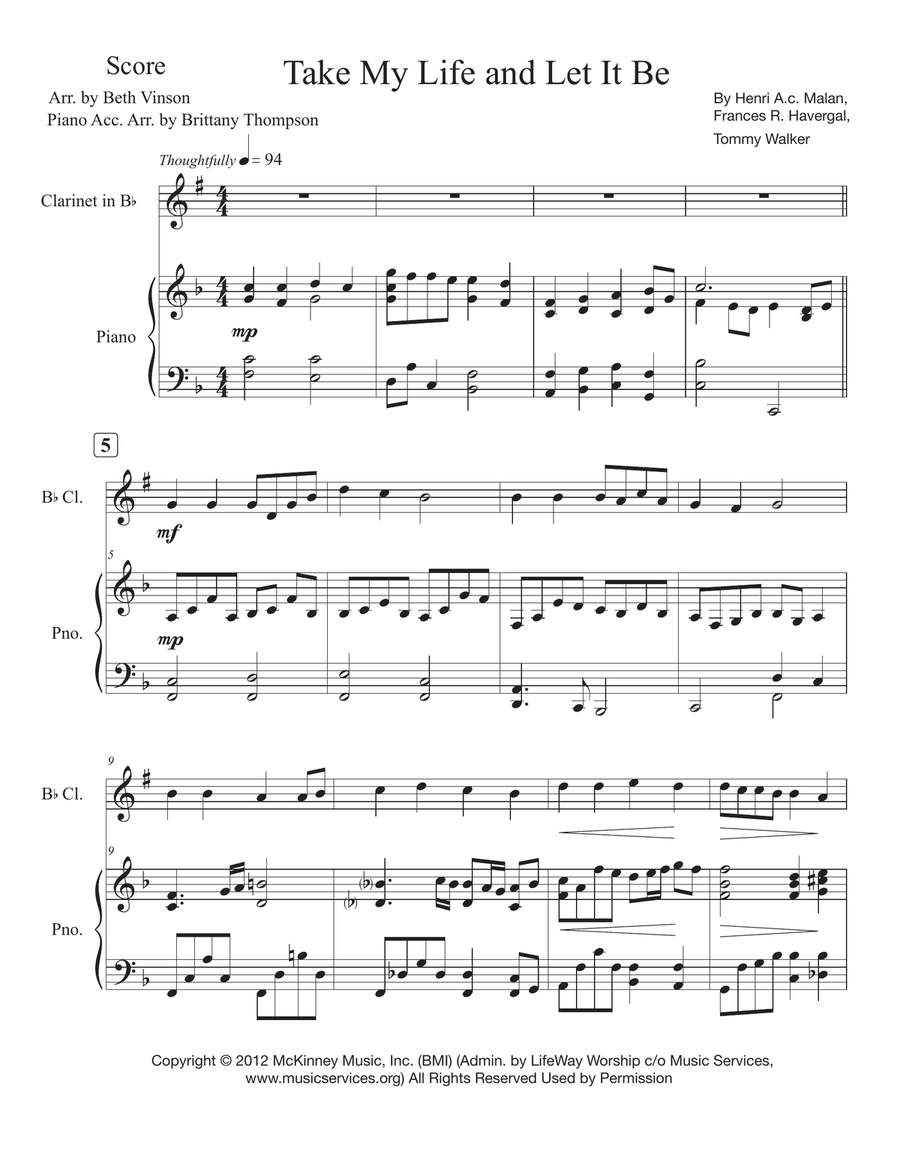 Take My Life And Let It Be B-Flat Clarinet scores gallery preview page 1