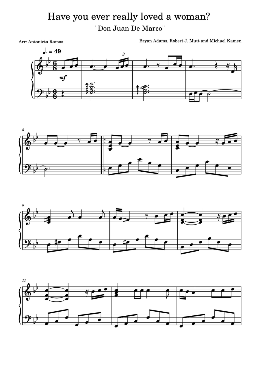 Have You Ever Really Loved A Woman? Piano Solo scores gallery preview page 1