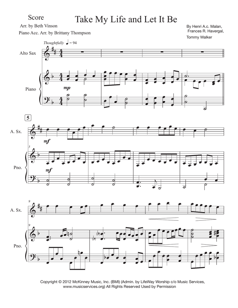 Take My Life And Let It Be Alto Saxophone scores gallery preview page 1