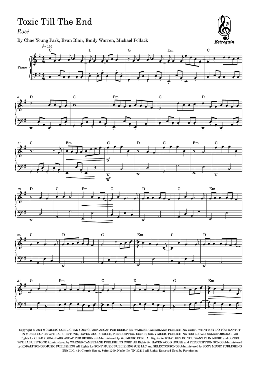 Toxic Till The End Easy Piano scores gallery preview page 1