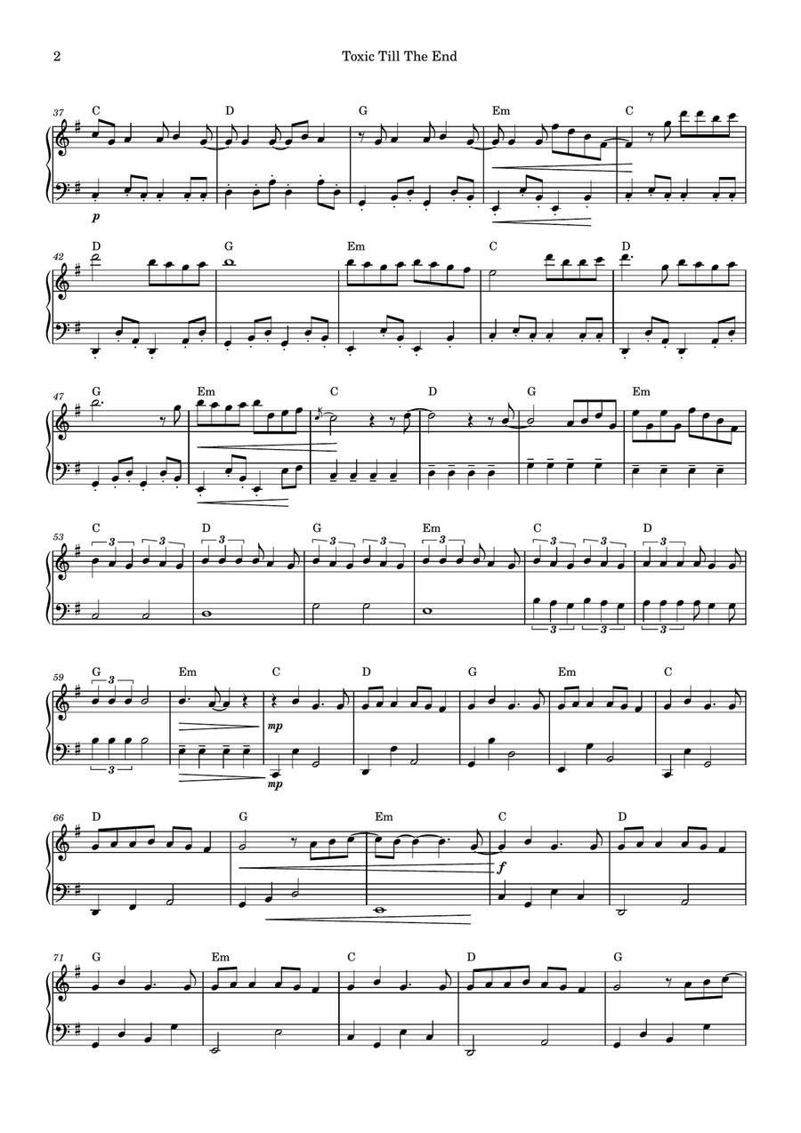 Toxic Till The End Easy Piano scores gallery preview page 2
