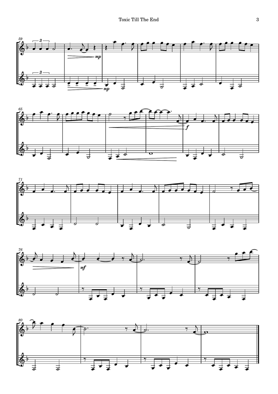 Toxic Till The End Clarinet Duet scores gallery preview page 3