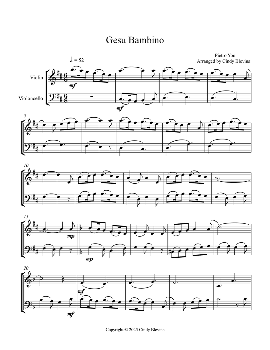 Gesu Bambino, for Violin and Cello String Duet scores gallery preview page 5