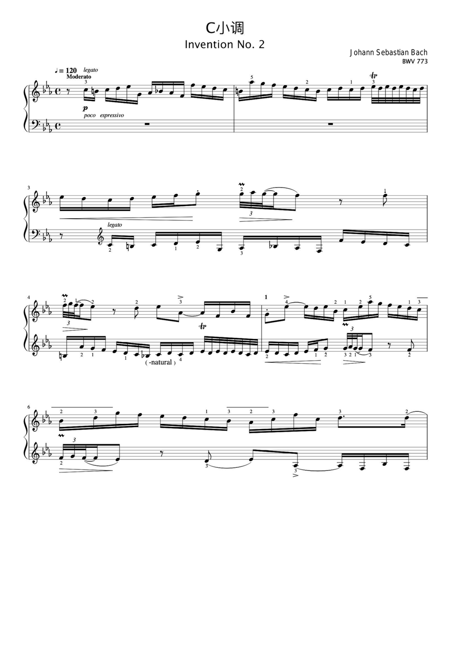 Two Part Inventions No.2 - Johann Sebastian Bach Piano Solo scores gallery preview page 1