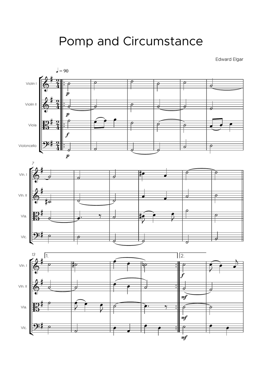 Pomp and Circumstance Pomp and Circumstance String Quartet scores gallery preview page 1
