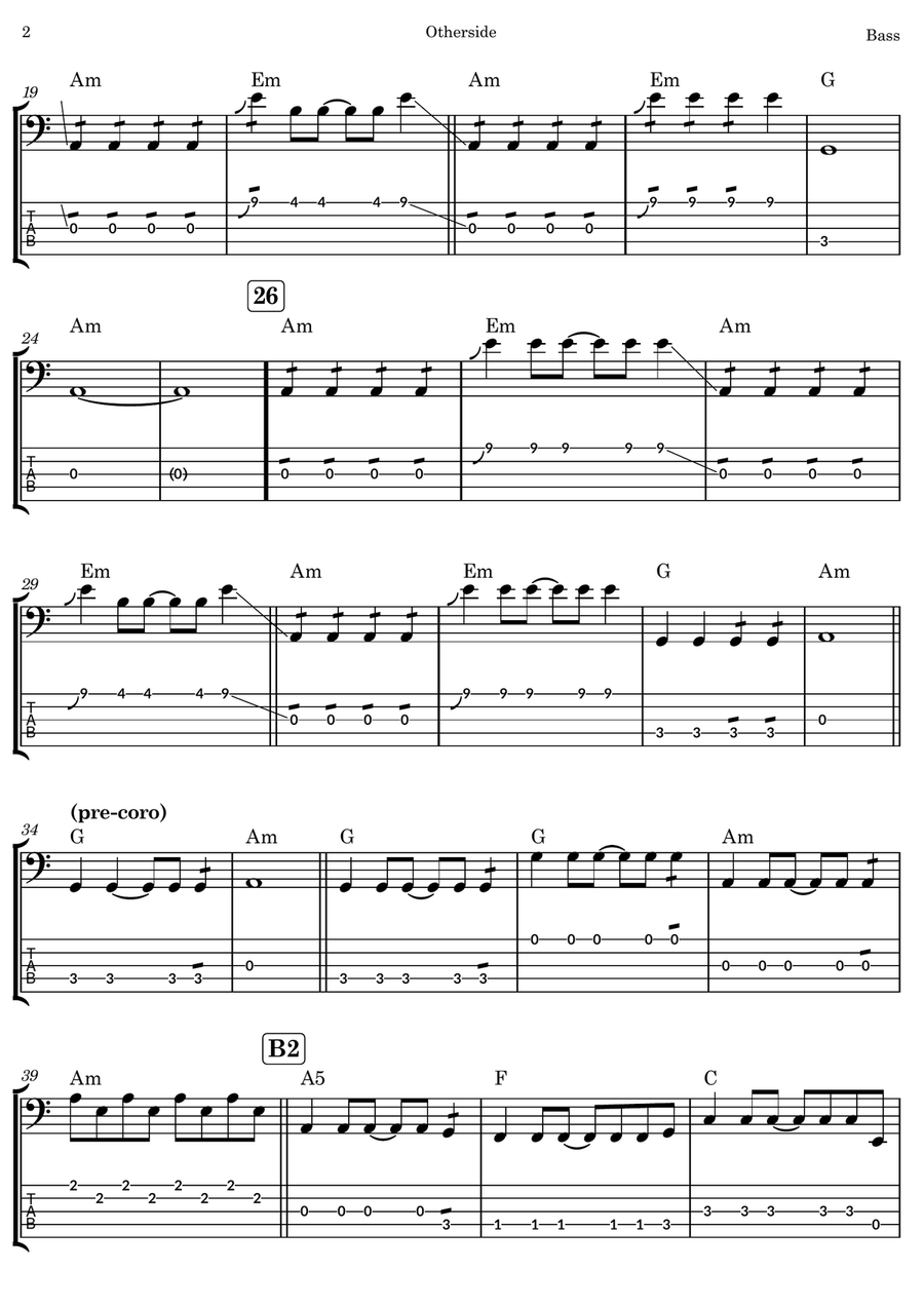 Otherside Otherside Bass Guitar Tablature scores gallery preview page 2