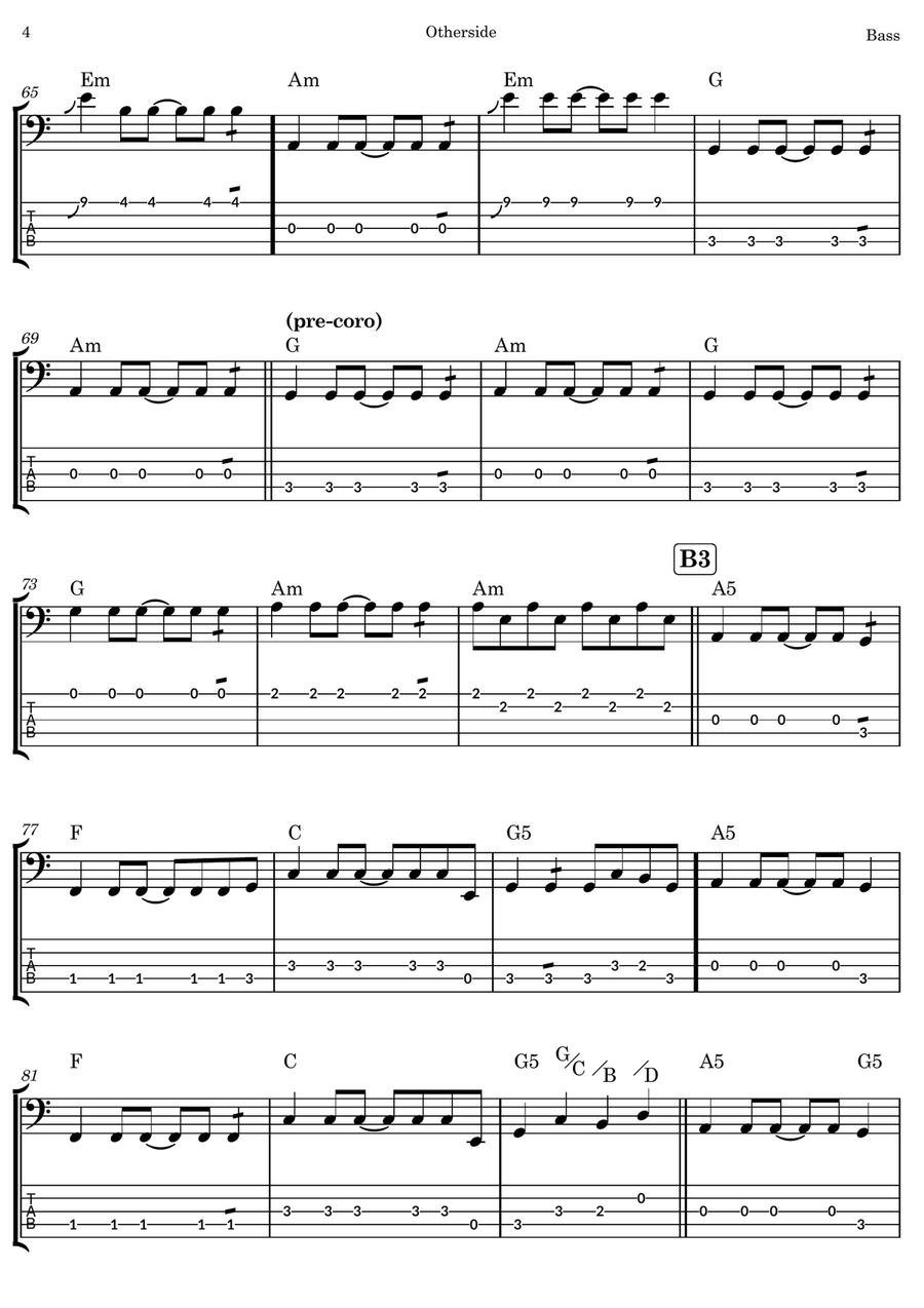 Otherside Otherside Bass Guitar Tablature scores gallery preview page 4
