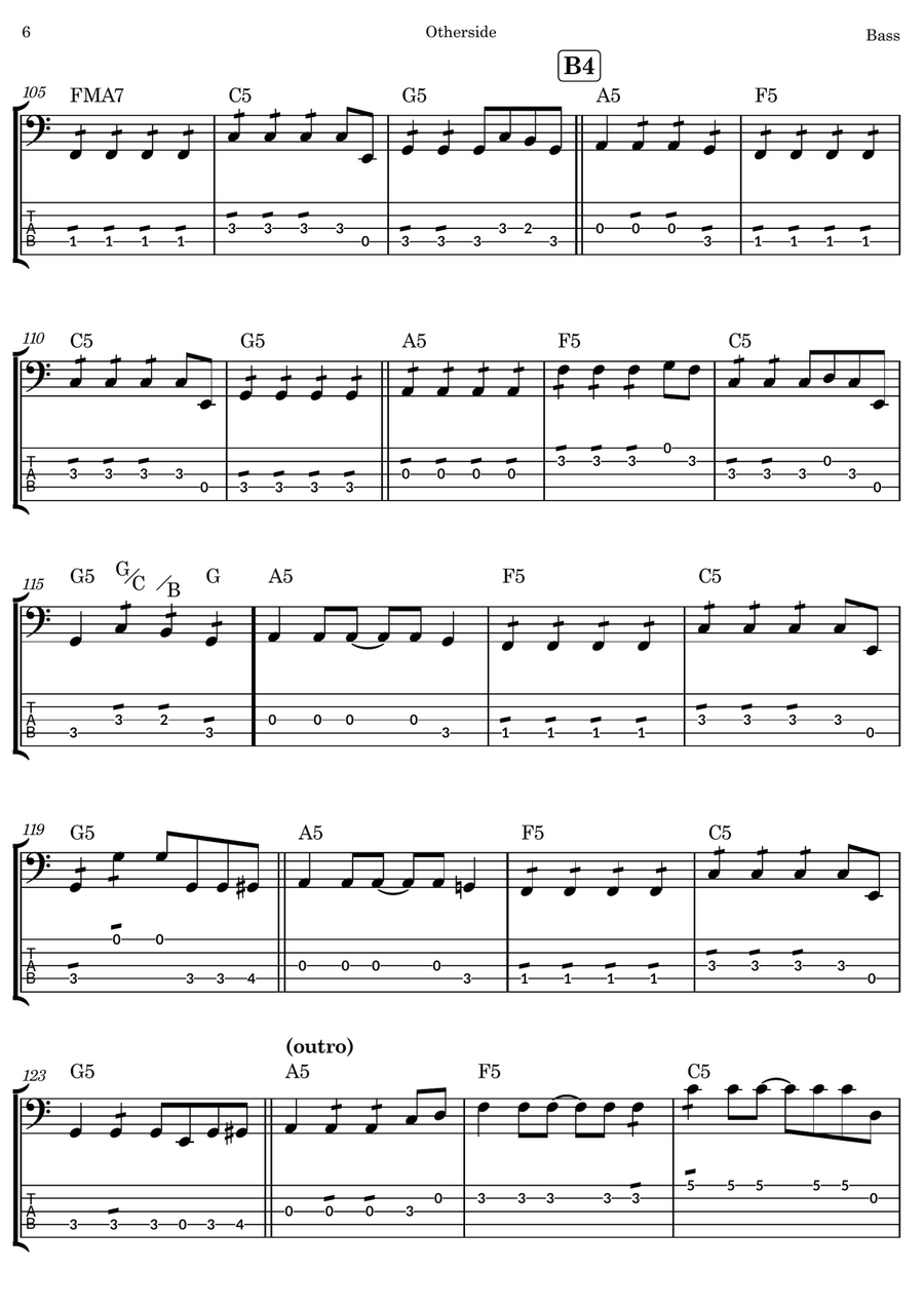 Otherside Otherside Bass Guitar Tablature scores gallery preview page 6