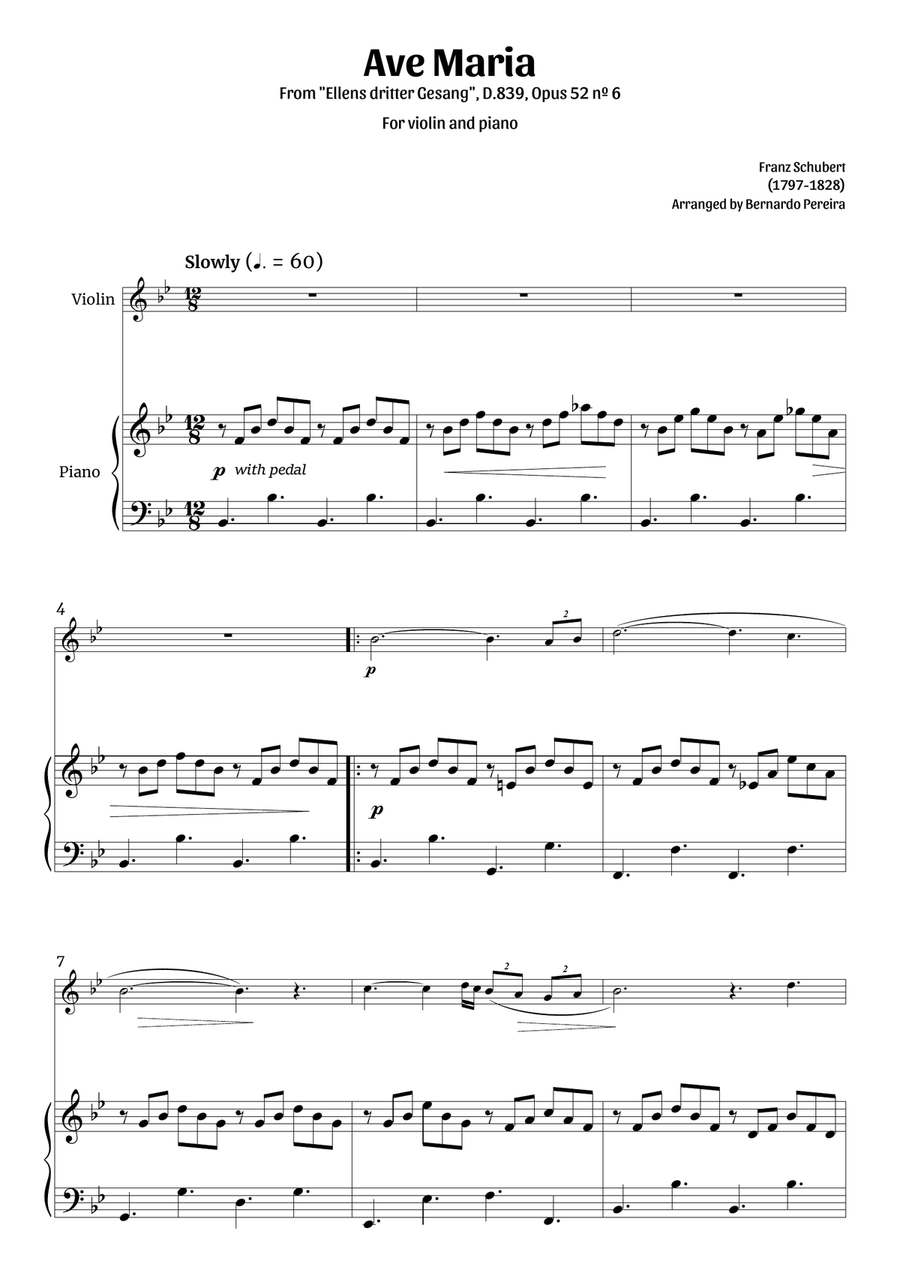 Ave Maria (violin and piano – clean sheet music) Violin Solo scores gallery preview page 1