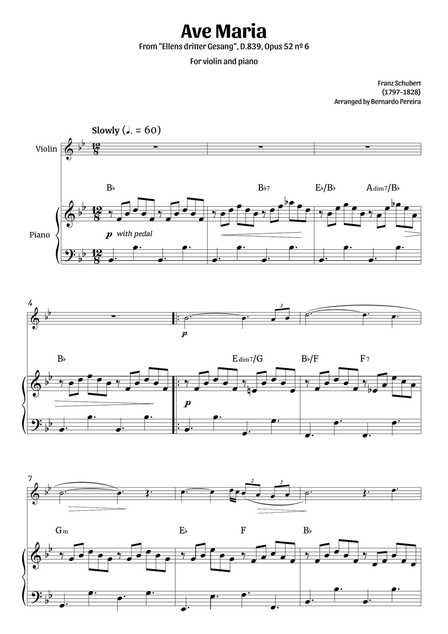 Ave Maria (violin and piano – clean with chords) Violin Solo scores gallery preview page 1