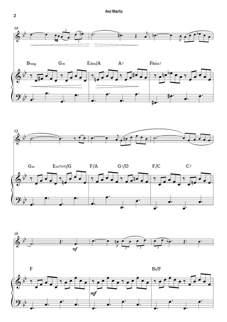 Ave Maria (violin and piano – clean with chords) Violin Solo scores gallery preview page 2