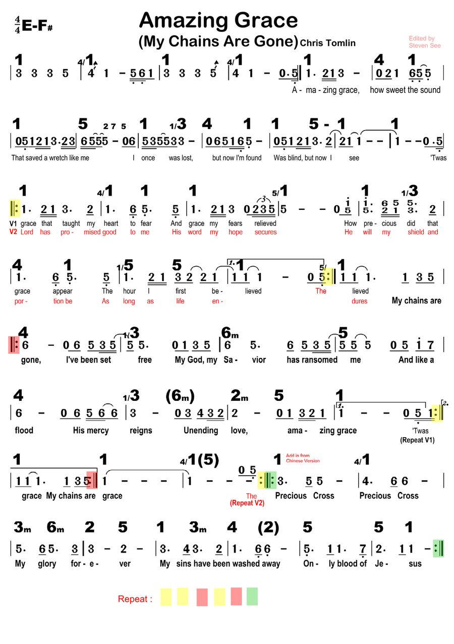 Amazing Grace (My Chains Are Gone) Piano scores gallery preview page 1