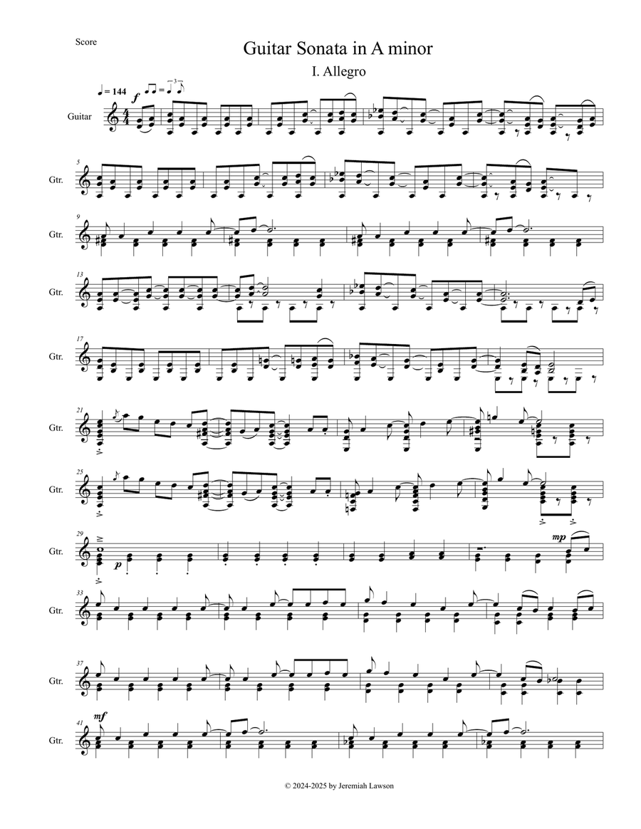 Guitar Sonata in A minor Acoustic Guitar scores gallery preview page 1
