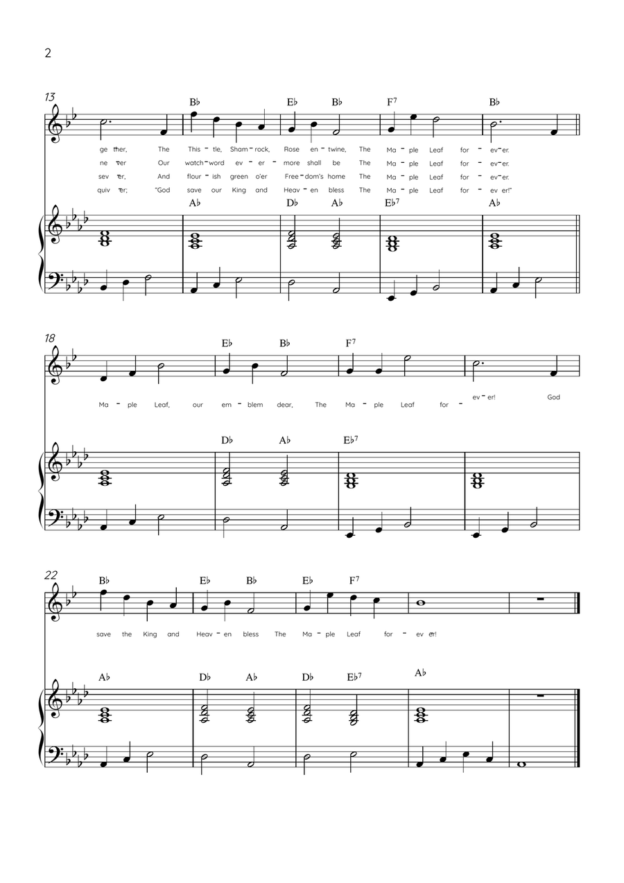The Maple Leaf Forever - Trumpet & Piano in Ab Major With Chords & Lyrics B-Flat Trumpet scores gallery preview page 2