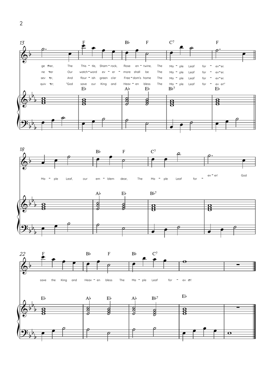 The Maple Leaf Forever - Trumpet & Piano in Eb Major With Chords & Lyrics B-Flat Trumpet scores gallery preview page 2