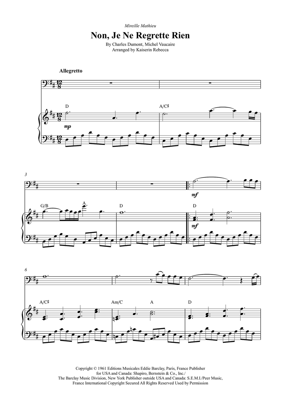 Non, Je Ne Regrette Rien Non, Je Ne Regrette Rien Piano scores gallery preview page 1