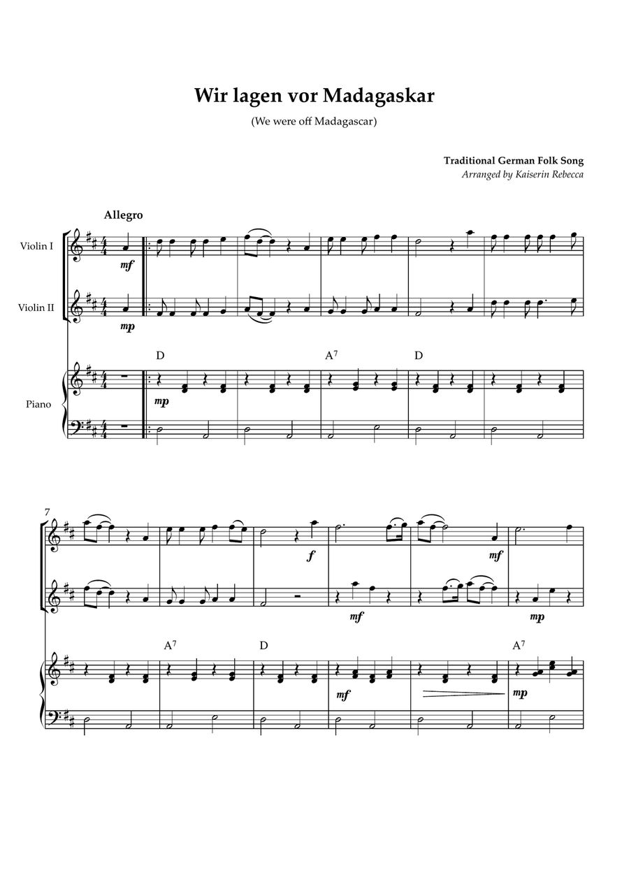 Wir lagen vor Madagaskar (We were off Madagascar) String Duet scores gallery preview page 1