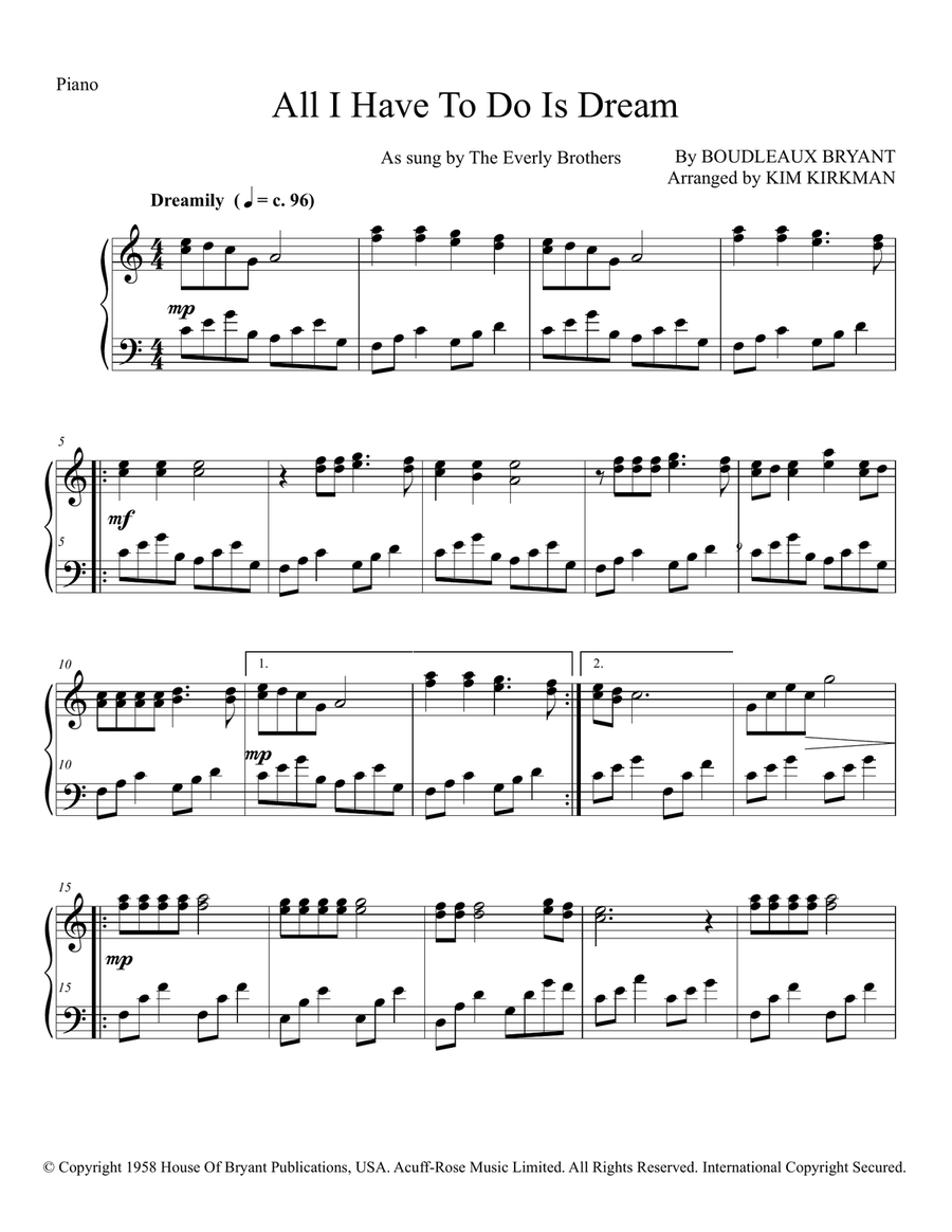 All I Have To Do Is Dream Piano Solo scores gallery preview page 1