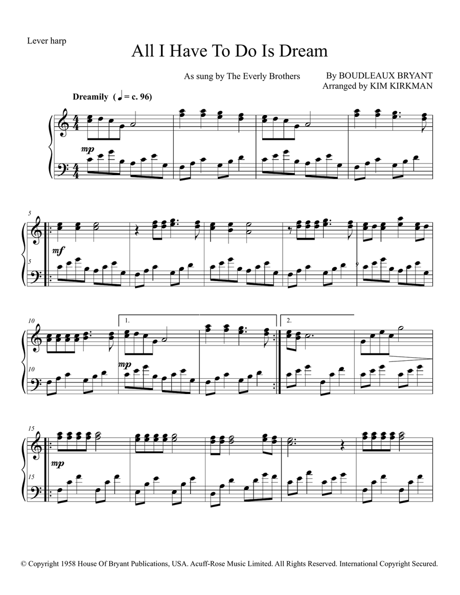 All I Have To Do Is Dream Celtic Harp scores gallery preview page 1