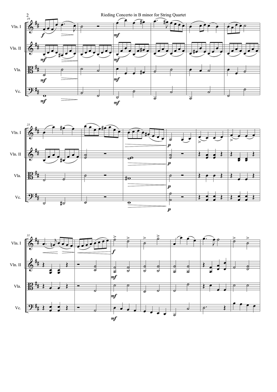 Rieding Violin Concerto for string quartet ,op.35 String Quartet scores gallery preview page 2