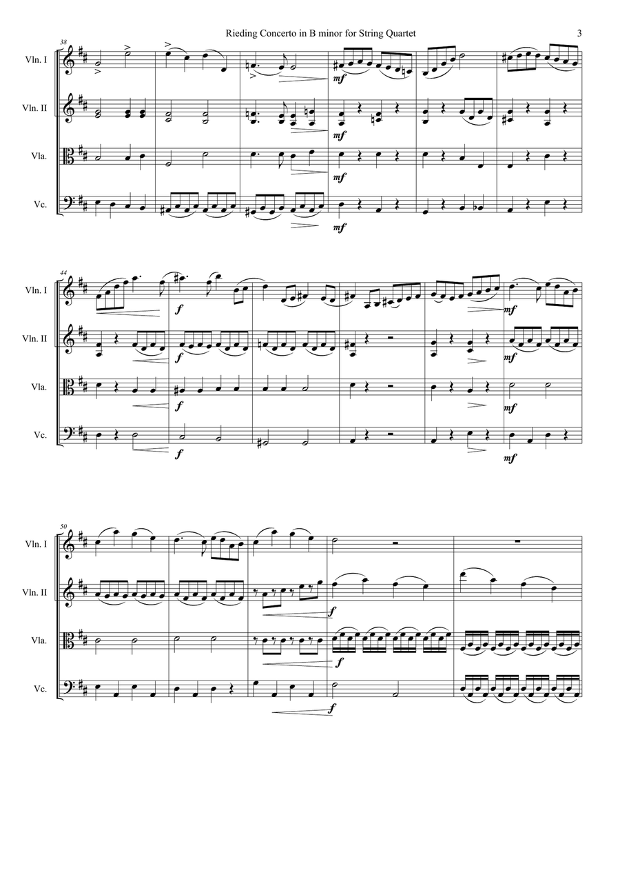 Rieding Violin Concerto for string quartet ,op.35 String Quartet scores gallery preview page 3