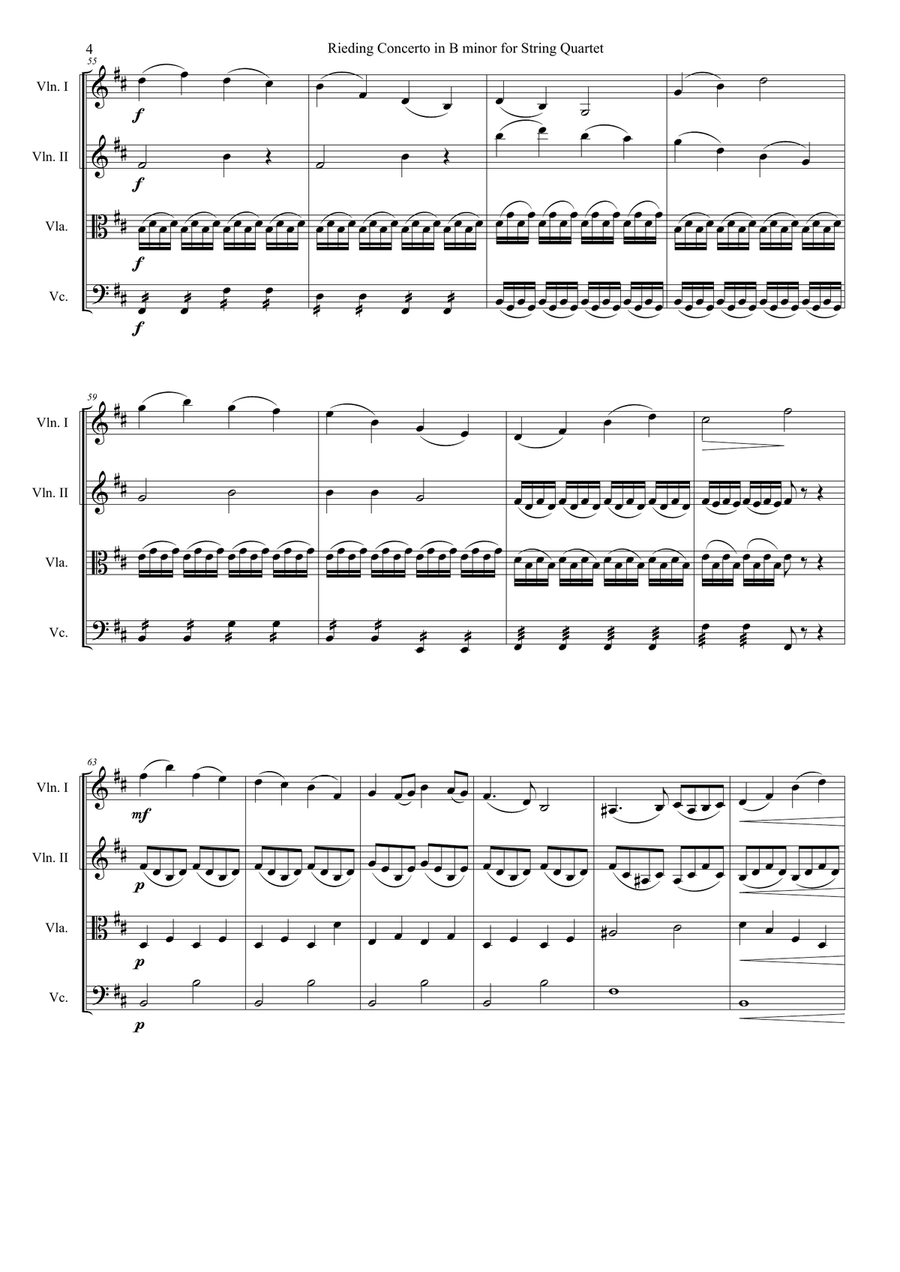 Rieding Violin Concerto for string quartet ,op.35 String Quartet scores gallery preview page 4