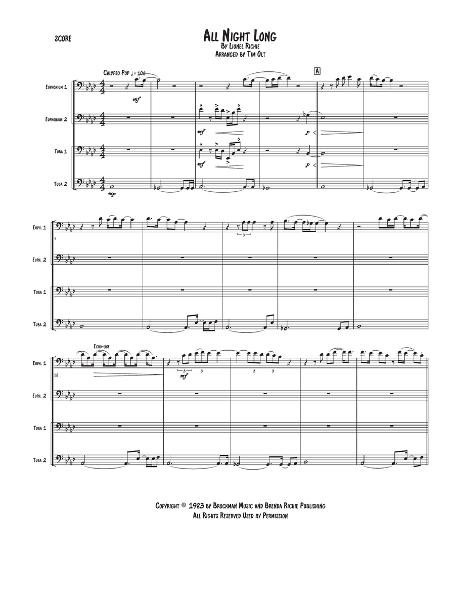 All Night Long (All Night) Brass Quartet scores gallery preview page 1