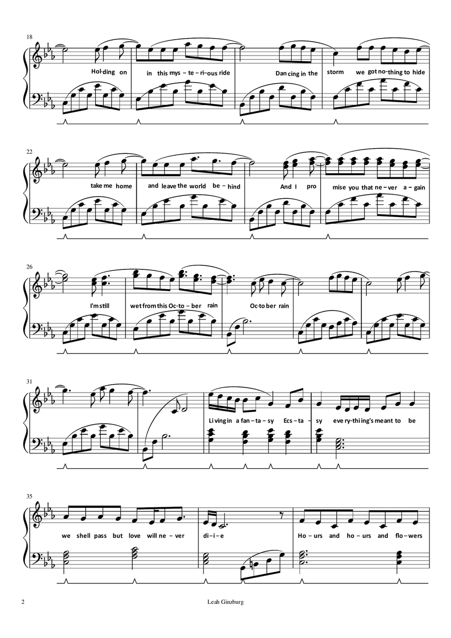 October Rain (Hurricane) October Rain (Hurricane) Piano Solo scores gallery preview page 2