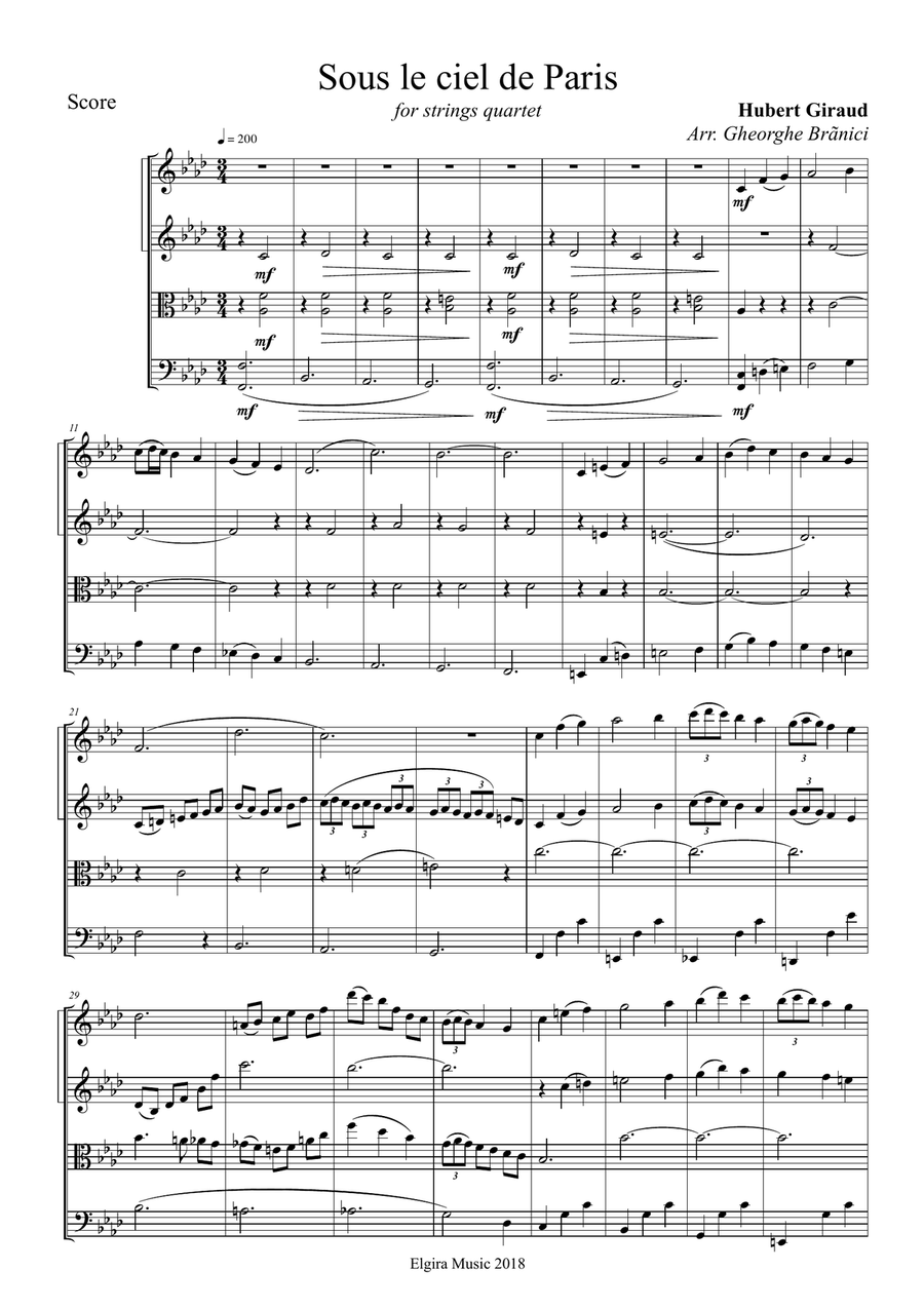 SOUS LE CIEL DE PARIS SOUS LE CIEL DE PARIS String Quartet scores gallery preview page 1