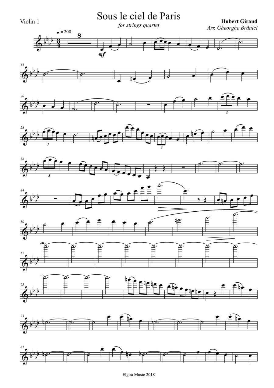 SOUS LE CIEL DE PARIS SOUS LE CIEL DE PARIS String Quartet scores gallery preview page 5