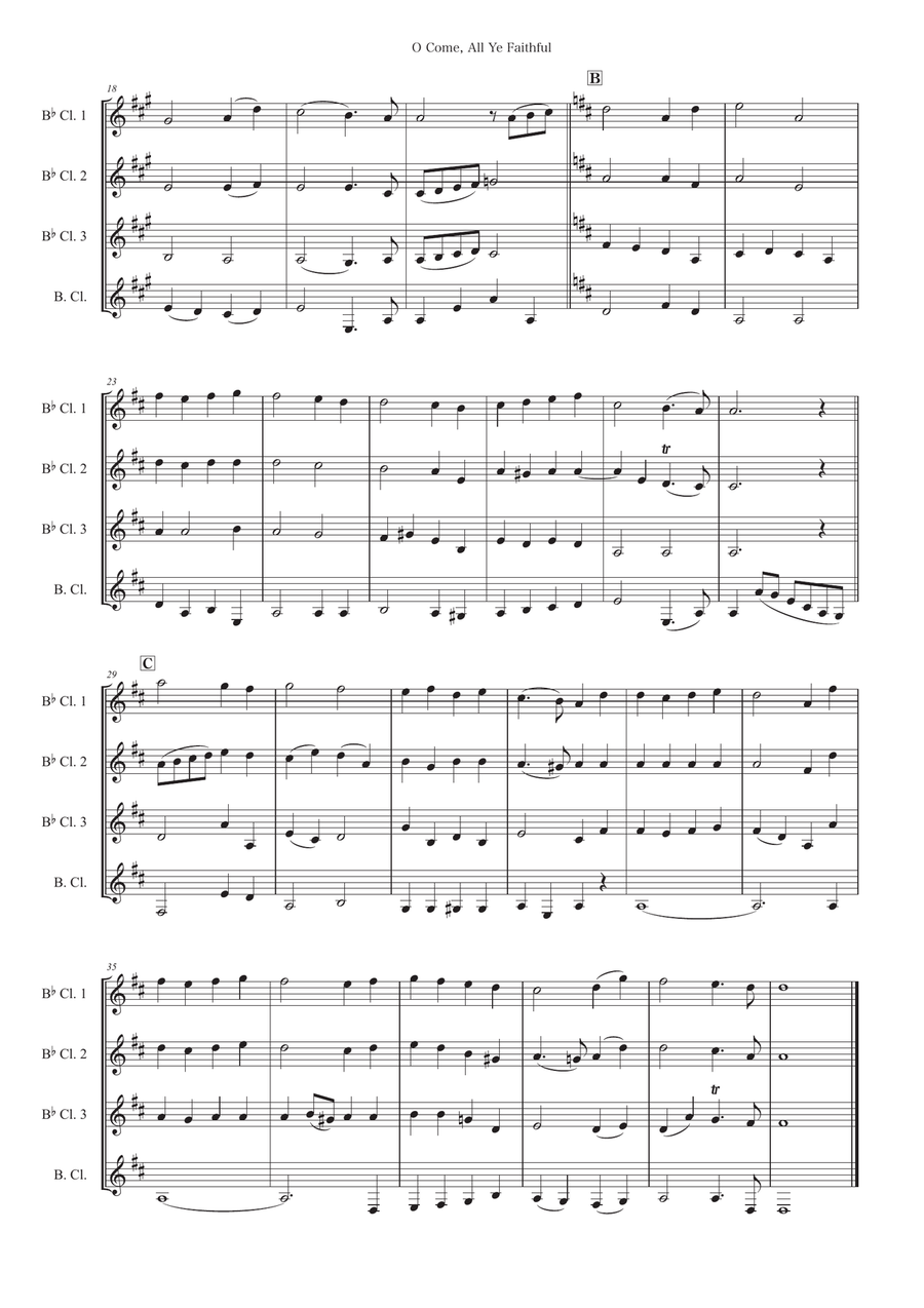 O Come, All Ye Faithful for Clarinet Quartet Clarinet Quartet scores gallery preview page 2