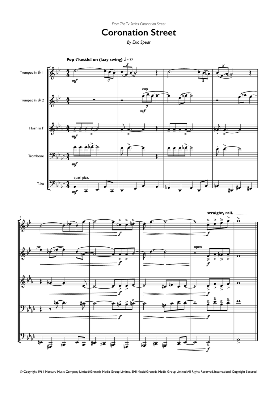 Coronation Street Coronation Street Brass Quintet scores gallery preview page 1