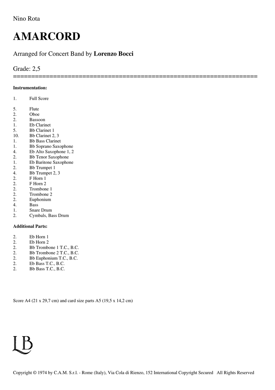 Amarcord Concert Band scores gallery preview page 2
