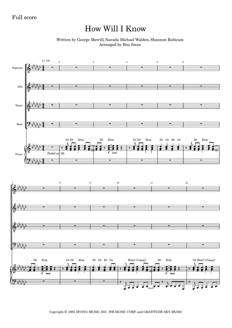 How Will I Know How Will I Know 4-Part scores gallery preview page 1