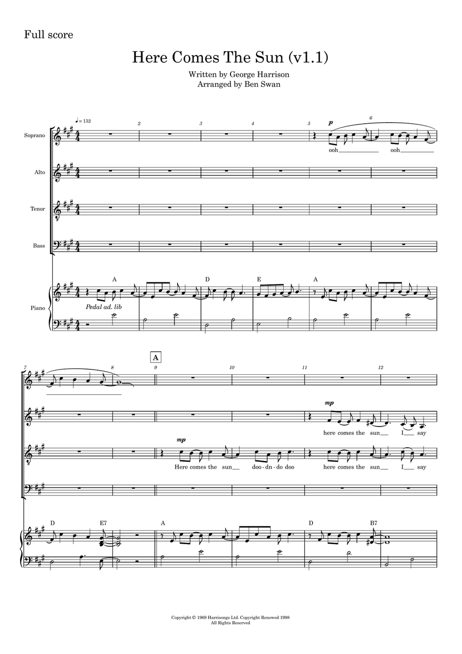 Here Comes The Sun Here Comes The Sun 4-Part scores gallery preview page 1
