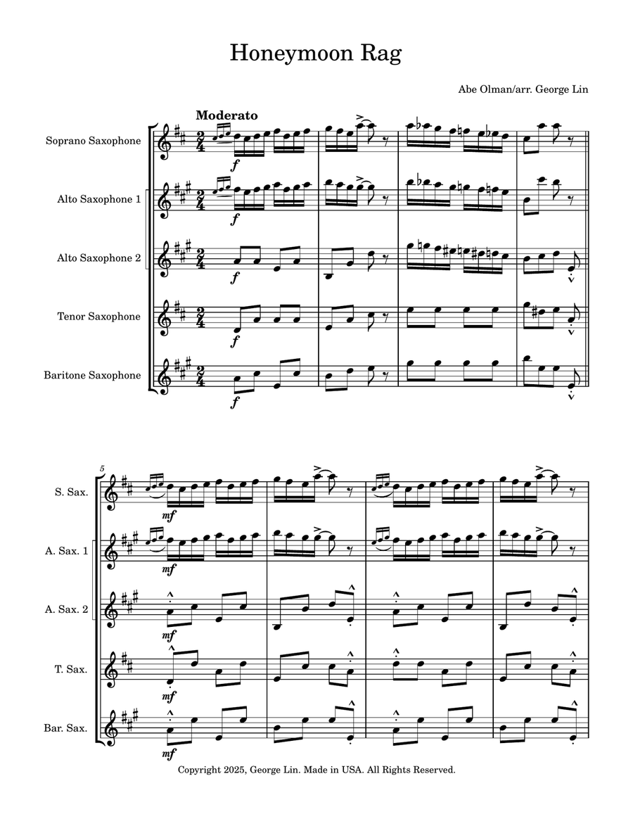 Honeymoon Rag Honeymoon Rag Saxophone Quintet scores gallery preview page 1