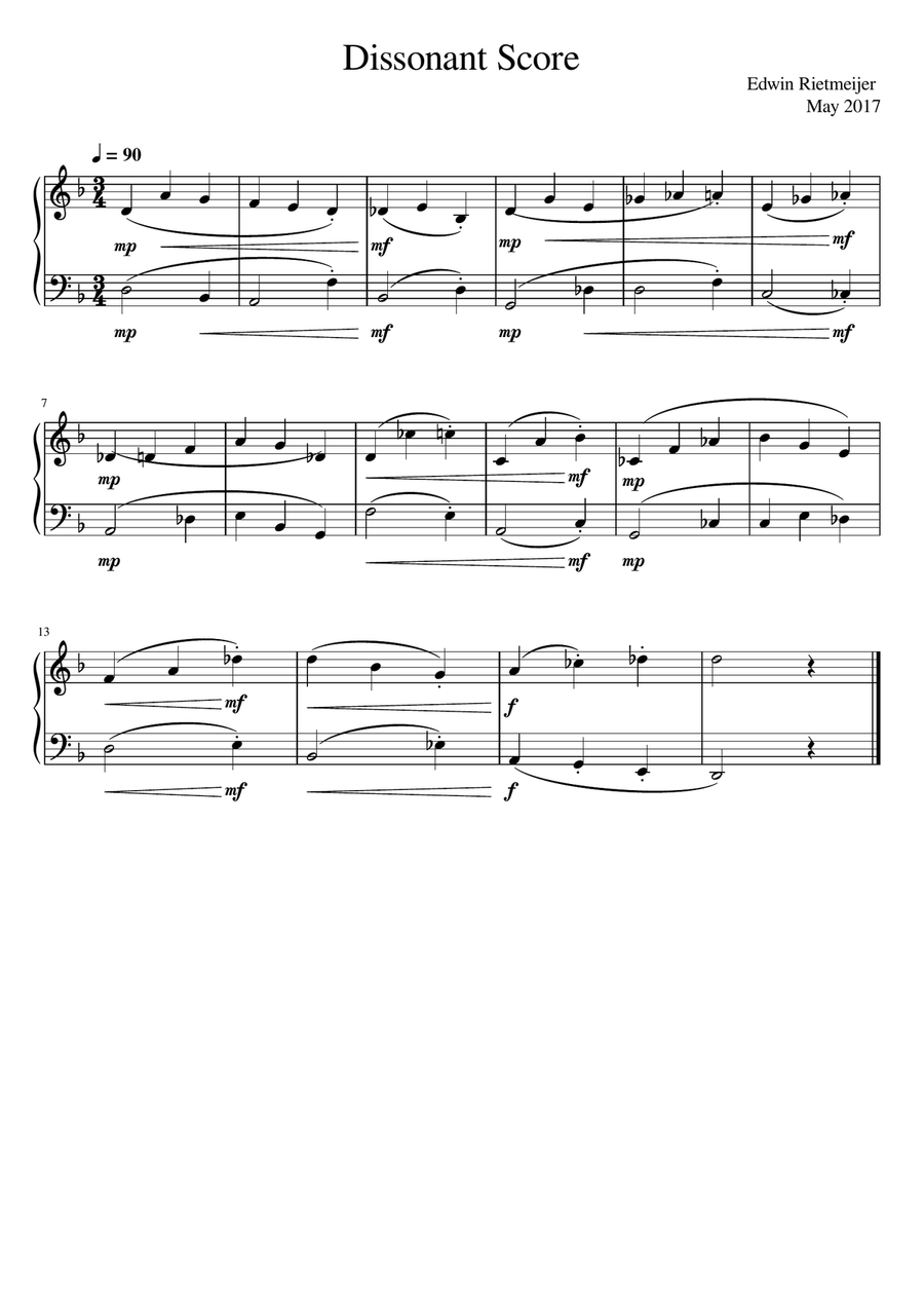 Dissonant Score Dissonant Score Easy Piano scores gallery preview page 1