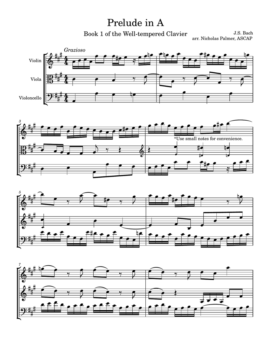 Prelude in A from Book 1 of the Well-tempered Clavier String Trio scores gallery preview page 1