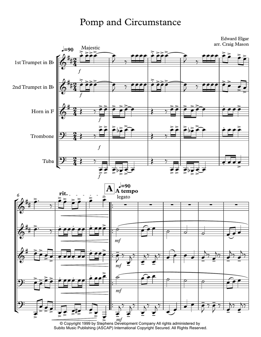 Pomp And Circumstance No. 1 Brass Quintet scores gallery preview page 1