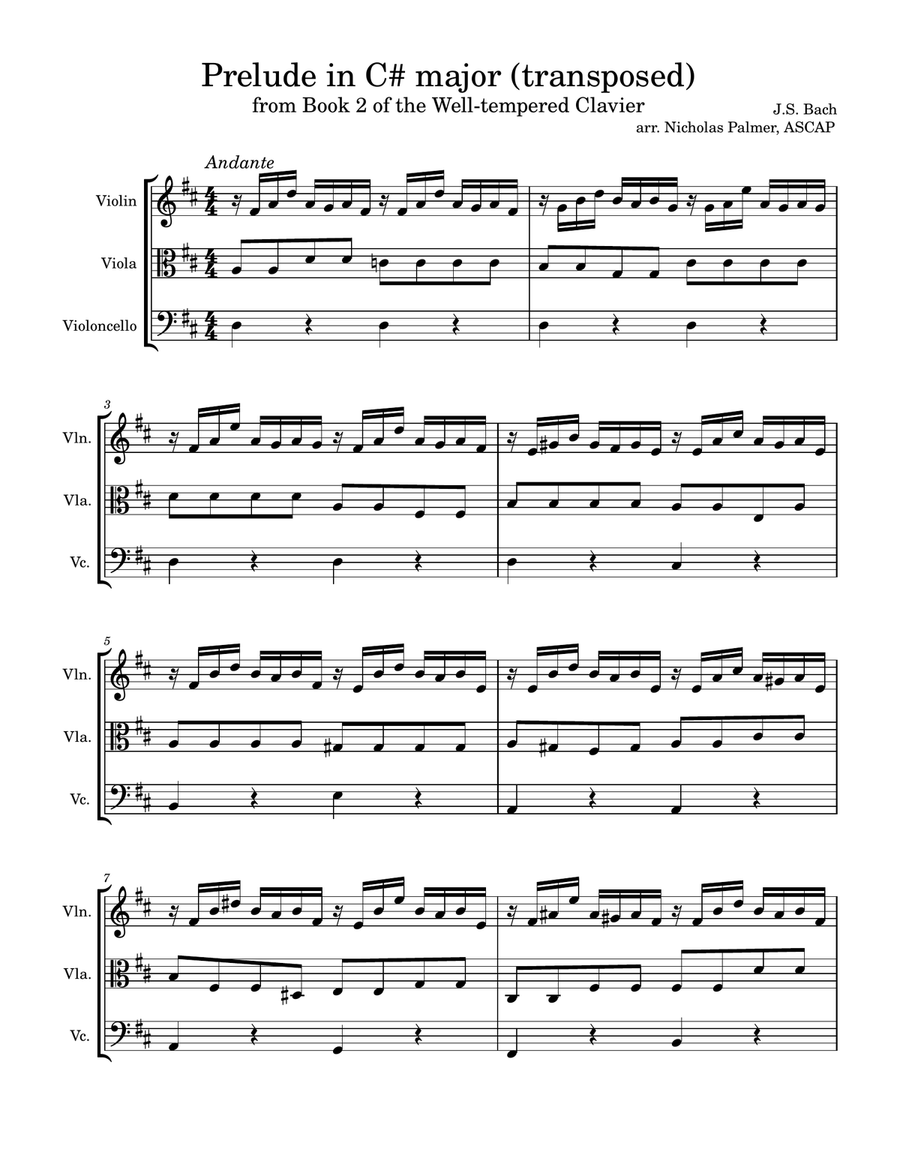 Prelude in C# major (transposed to D) String Trio scores gallery preview page 1