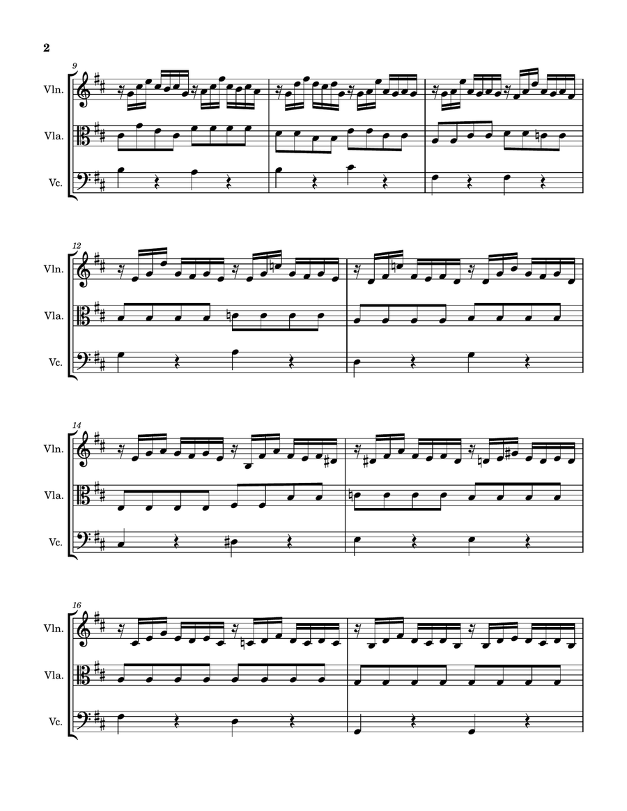 Prelude in C# major (transposed to D) String Trio scores gallery preview page 2