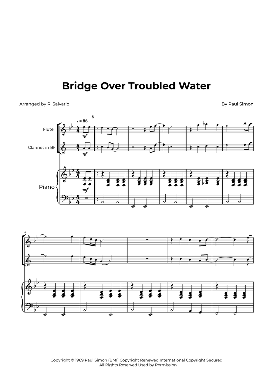Bridge Over Troubled Water Woodwind Duet scores gallery preview page 1
