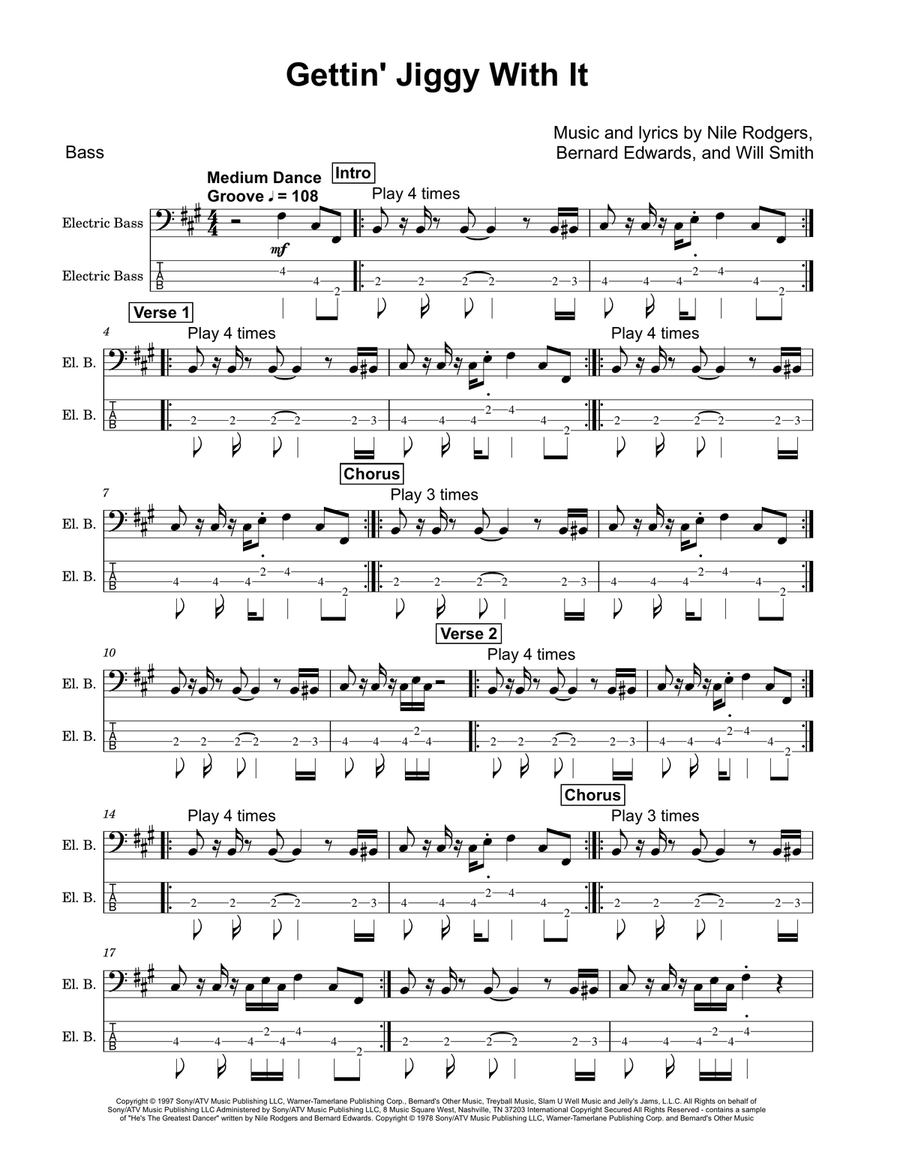 Gettin' Jiggy Wit It Gettin' Jiggy Wit It Bass Guitar Tablature scores gallery preview page 1