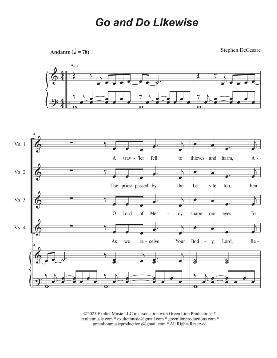Go and Do Likewise (Unison choir) Unison Choir scores gallery preview page 1