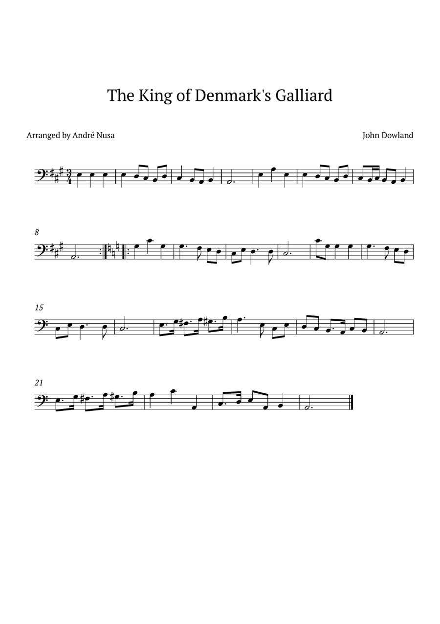 The King of Denmark’s Galliard Cello Solo scores gallery preview page 1
