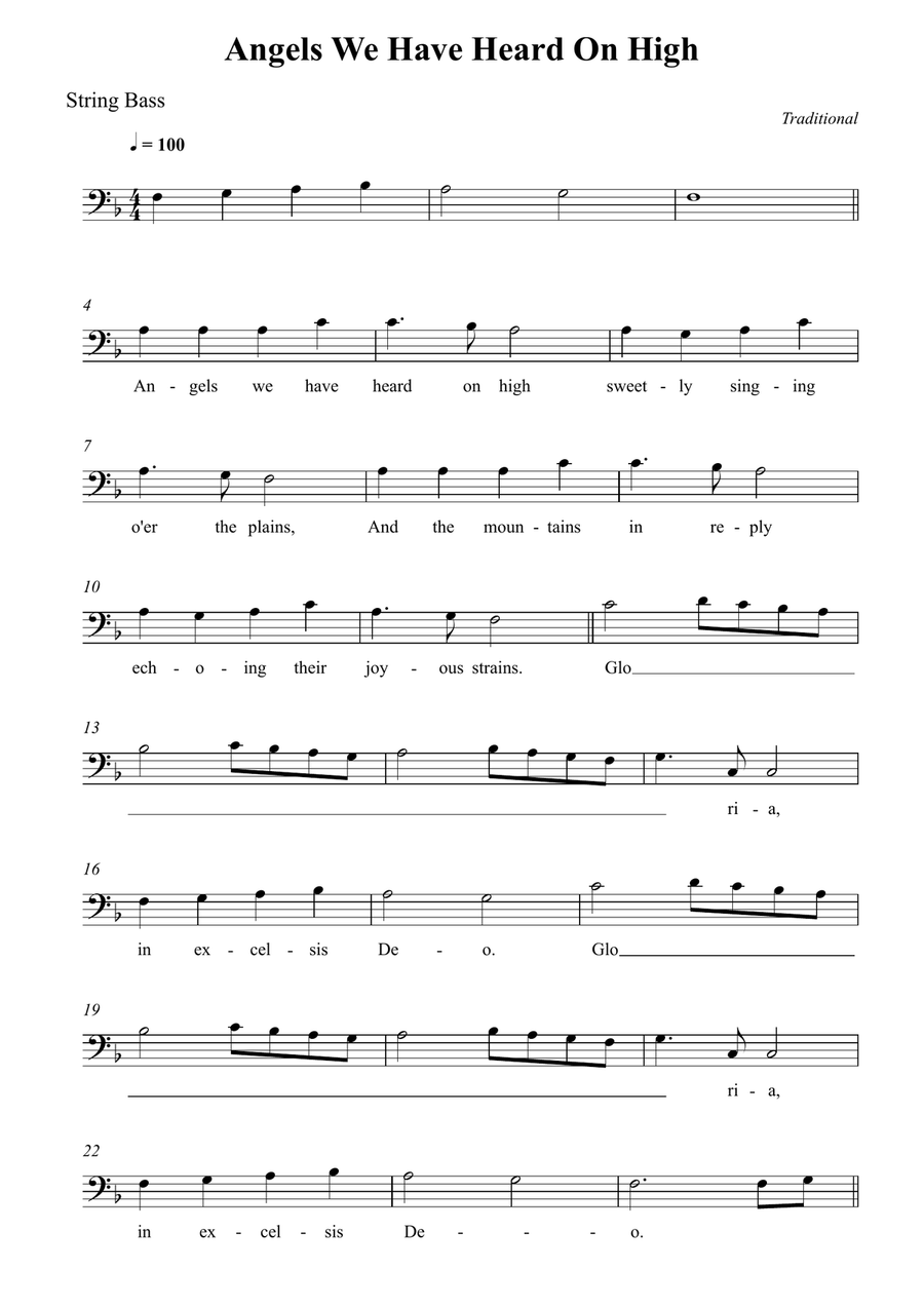 Angels We Have Heard On High Double Bass scores gallery preview page 1
