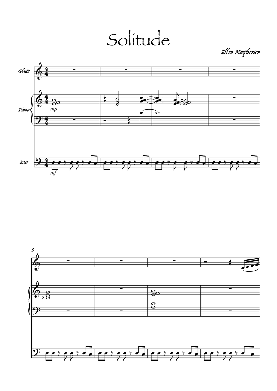 Solitude for Flute, Piano and Bass Chamber Music scores gallery preview page 1