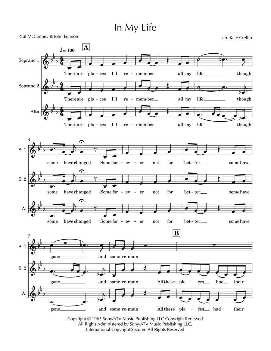 In My Life In My Life SSA scores gallery preview page 1