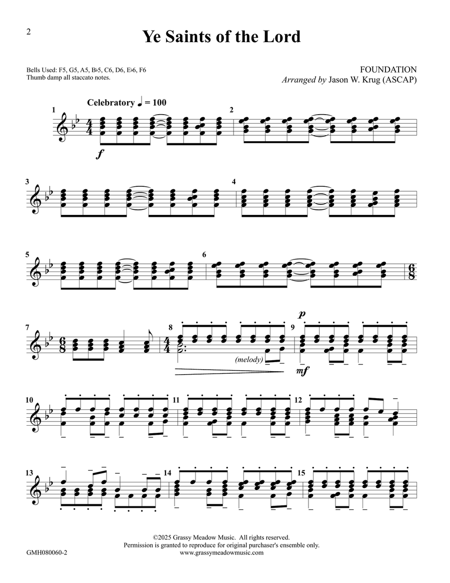 Ye Saints of the Lord for 8 handbells Handbell Choir scores gallery preview page 2